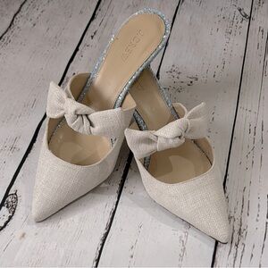 J. CREW Sophia Tie Slide Heel Mule Linen Glitter Vintage Champagne Size 10